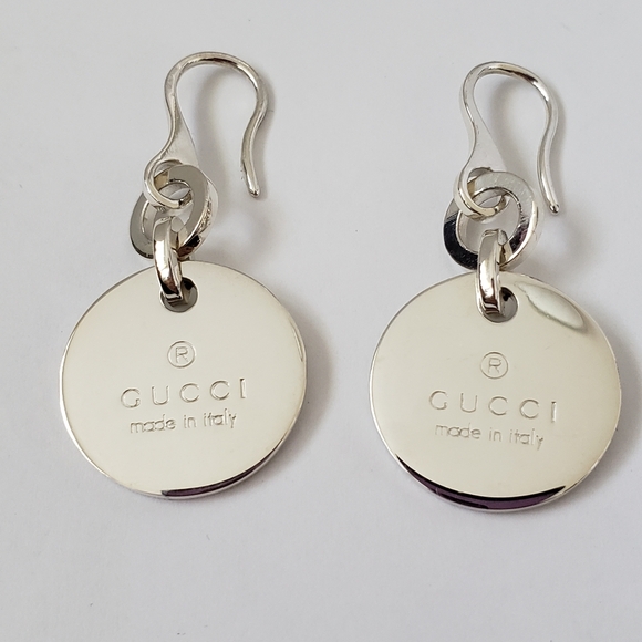 GUCCI Sterling Silver Trademark Round Drop Earrings